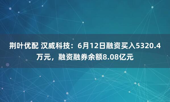 荆叶优配 汉威科技:6月12日融资买入5320.4万元,融资融券余额8.08亿元